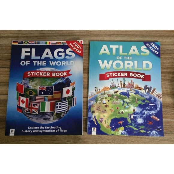 2 Sticker Books- Flags Of The World & Atlas Of The World Sticker Book Lot Of 2 - Picture 1 of 16
